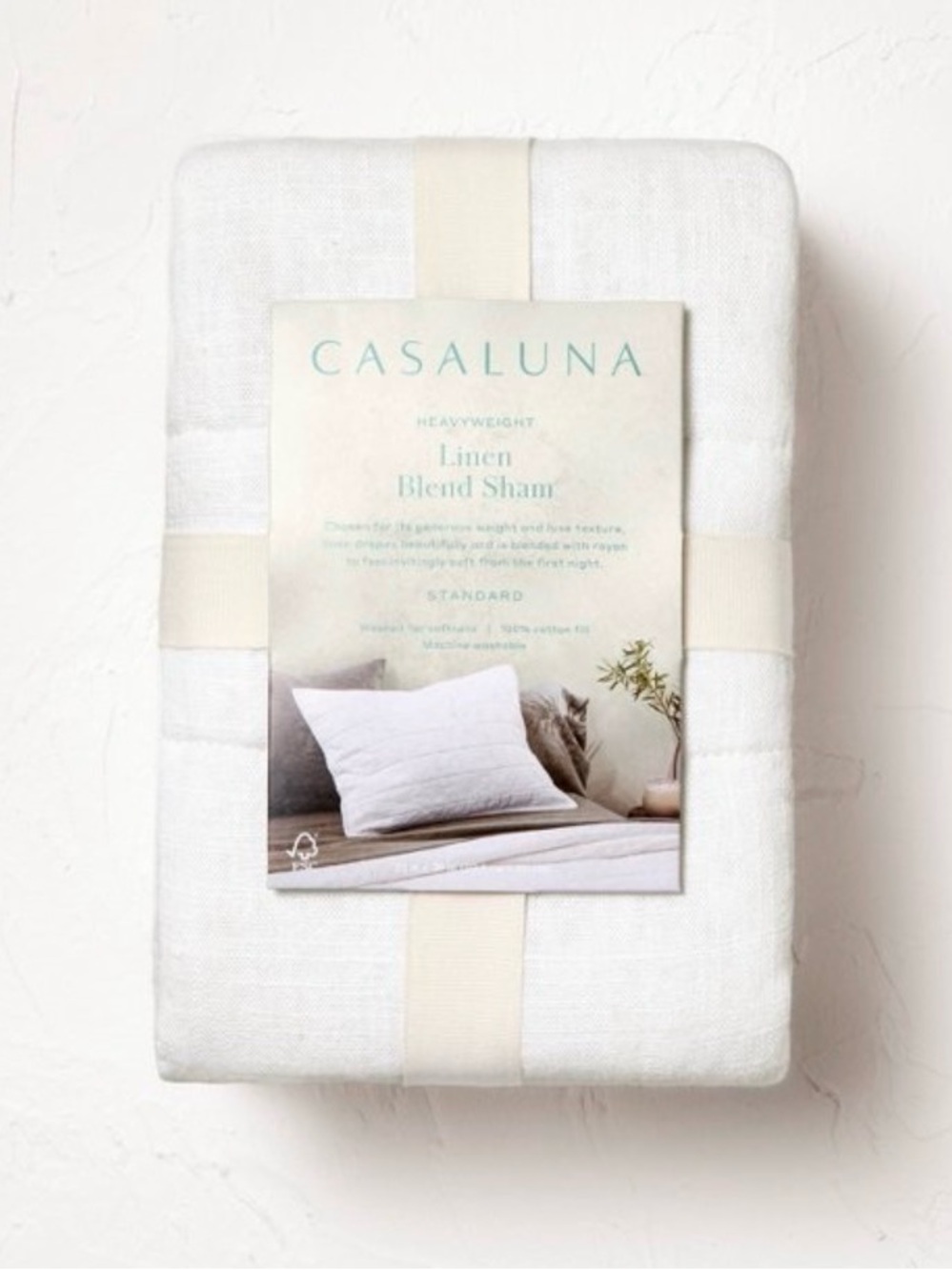 Casaluna Heavyweight Linen Blend Standard Size Quilted Pillow Sham in White - Picture 4 of 4
